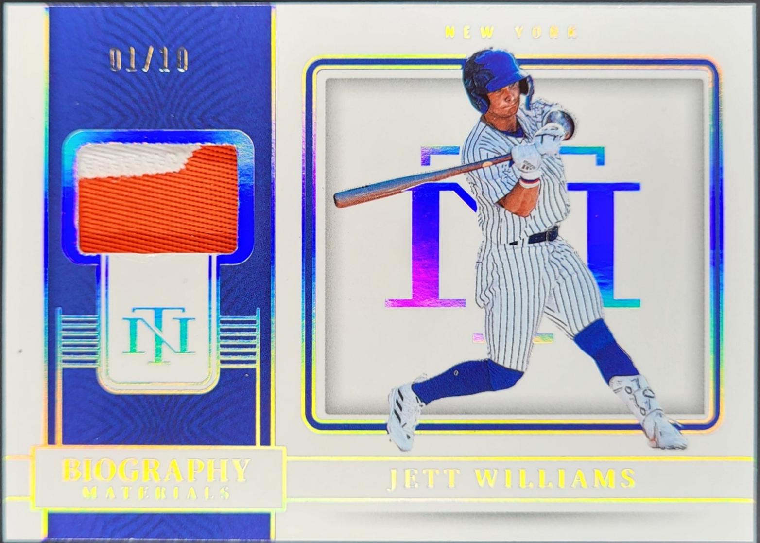 Jett Williams #10 Baseball Cards 2023 Panini National Treasures Biography Materials