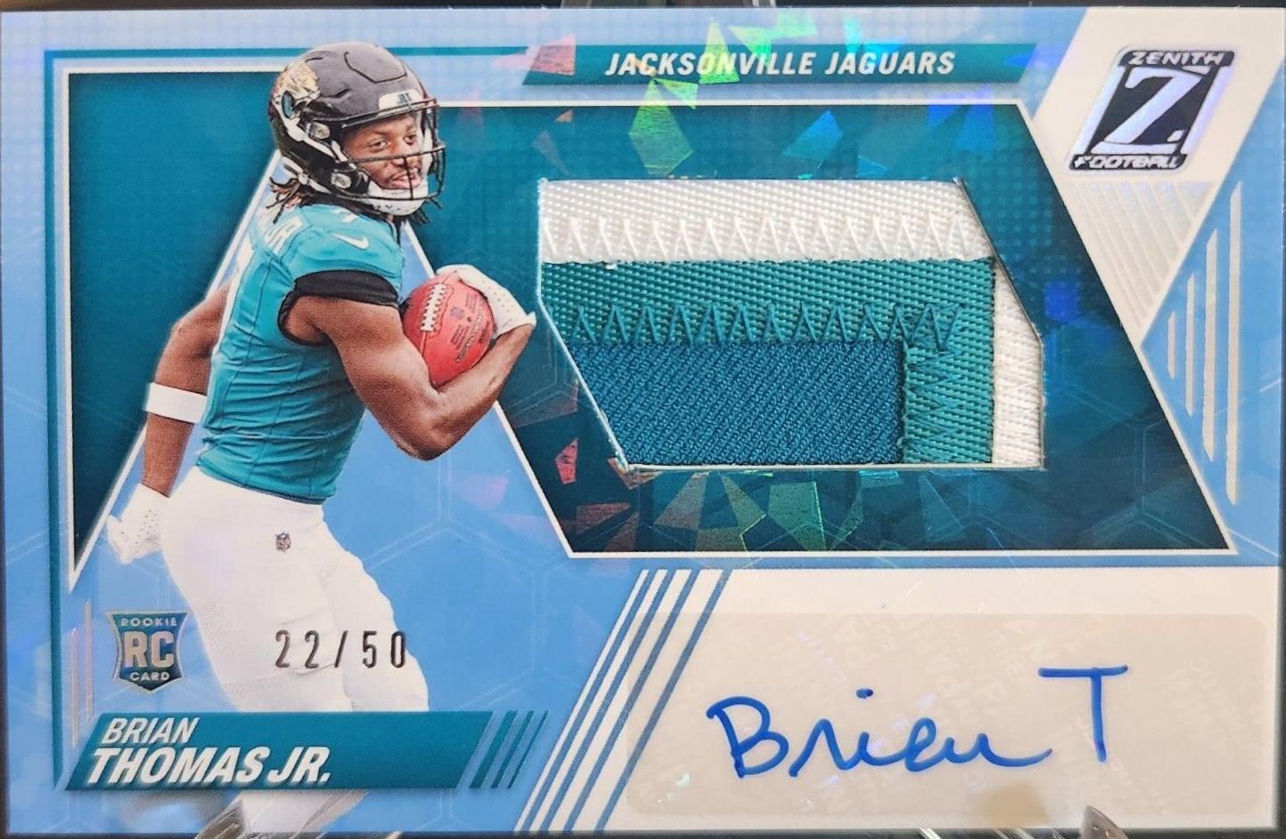Brian Thomas Jr. #8 Football Cards 2024 Panini Zenith Rookie Patch Autographs Ice