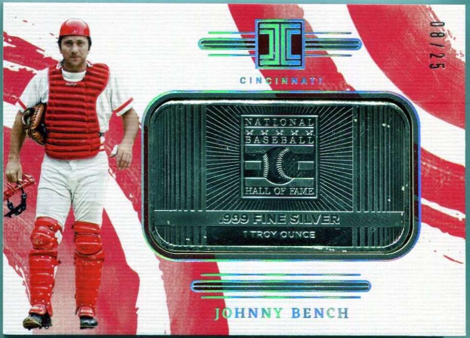 Johnny Bench #8 Baseball Cards 2024 Panini Impeccable Silver Cooperstown Logo