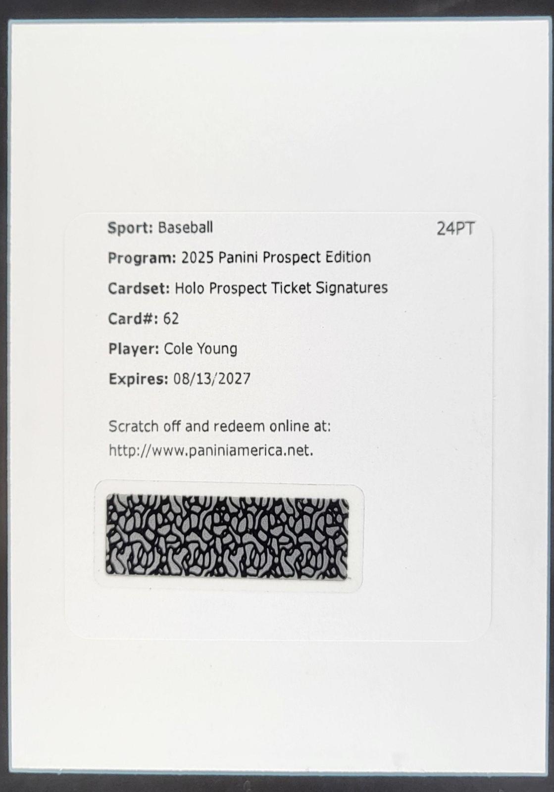 Cole Young [Holo Ticket Signature] #62