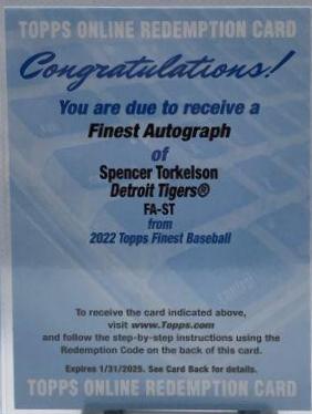 Spencer Torkelson #FA-ST 2022 Topps Finest Autographs Baseball