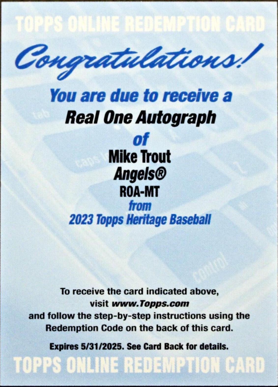Mike Trout #ROA-MT Baseball Cards 2023 Topps Heritage Real One Autographs