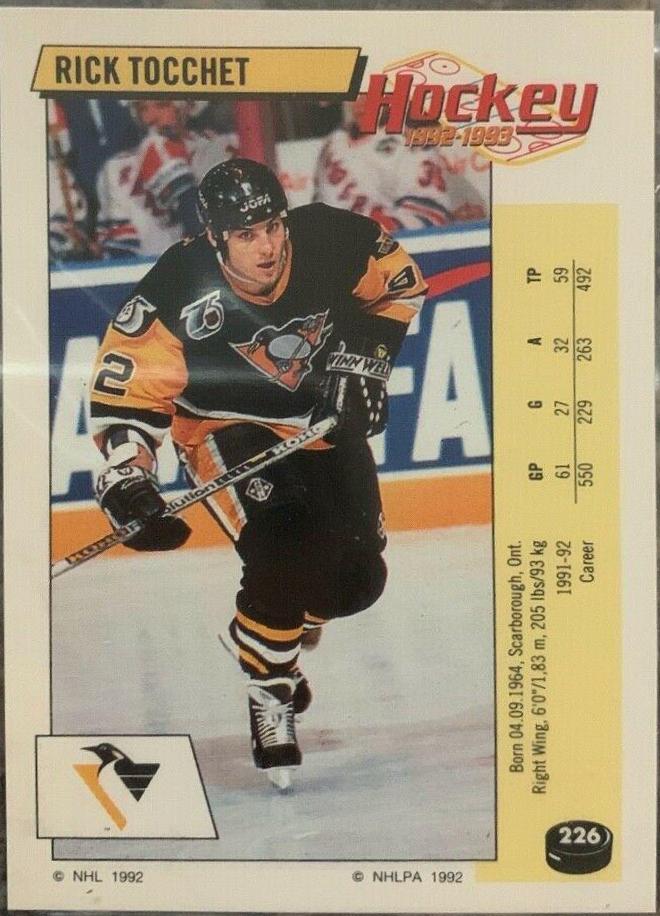Rick Tocchet #226 Hockey Cards 1992 Panini Stickers