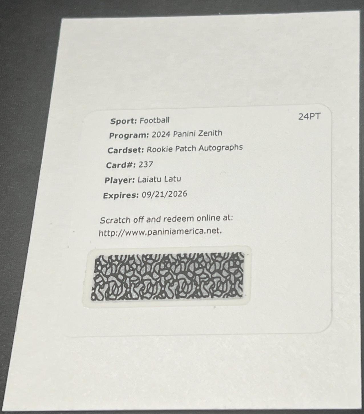 Laiatu Latu #237 2024 Panini Zenith Football