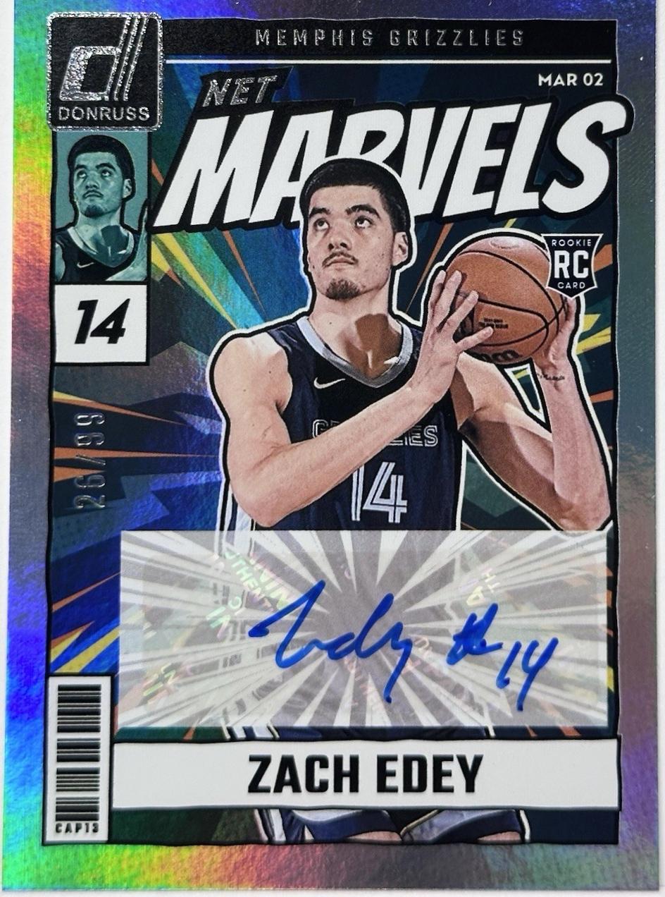 Zach Edey #16 Basketball Cards 2024 Panini Donruss Net Marvels Signature