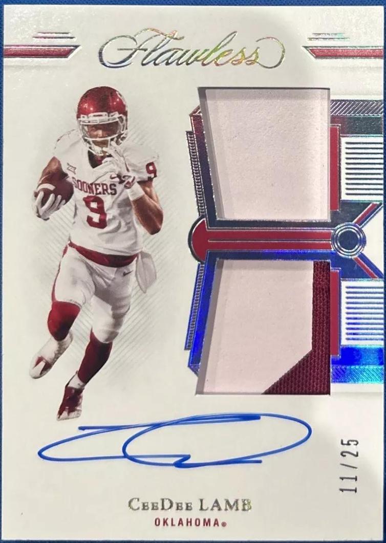 Ceedee Lamb #DPA-CDL Football Cards 2022 Panini Flawless Collegiate Dual Patch Autographs