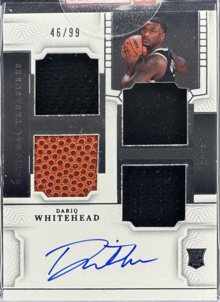 Dariq Whitehead #RMQ-DWH Basketball Cards 2023 Panini National Treasures Rookie Materials Autographs Quad