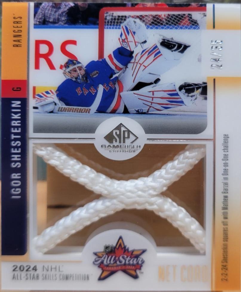 Igor Shesterkin #ASN-IS Hockey Cards 2024 SP Game Used All Star Skills Net Cord Relic