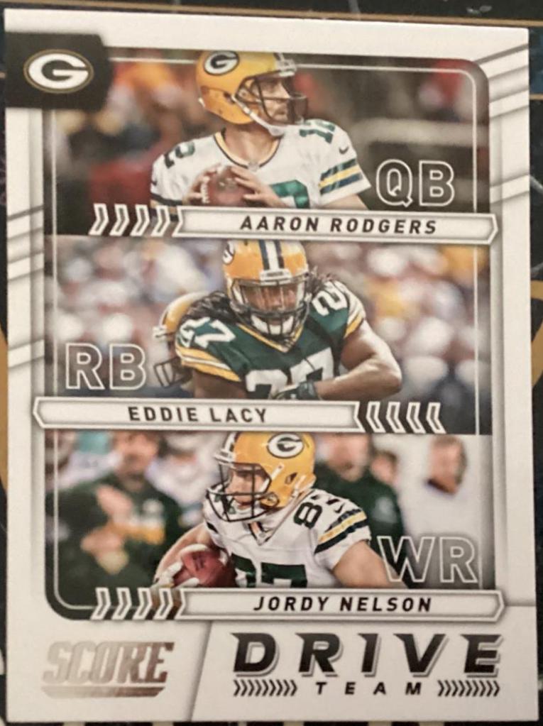 Aaron Rodgers, Eddie Lacy, Jordy Nelson #14 Football Cards 2017 Panini Score Drive Team Trios