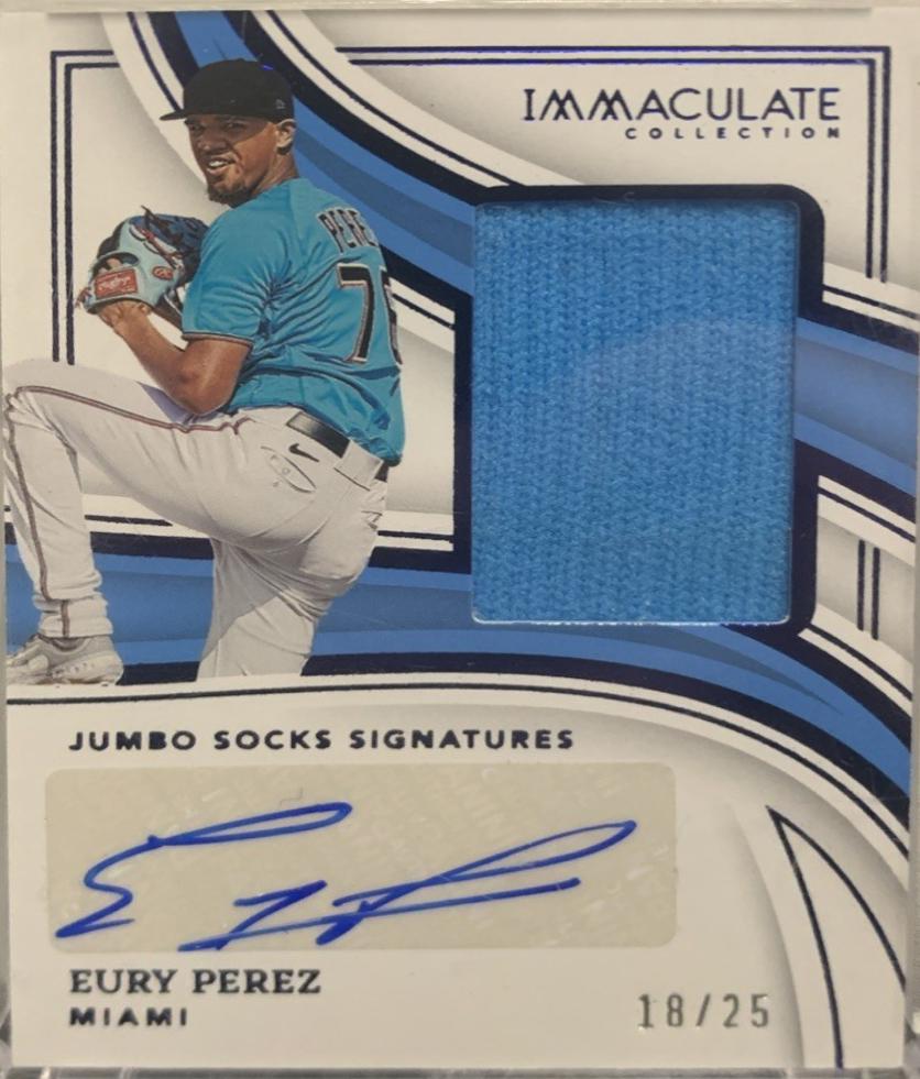 Eury Perez #10 Baseball Cards 2023 Panini Immaculate Jumbo Socks Signatures