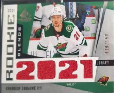 Brandon Duhaime #RB-BD Hockey Cards 2021 SP Game Used Rookie Blends