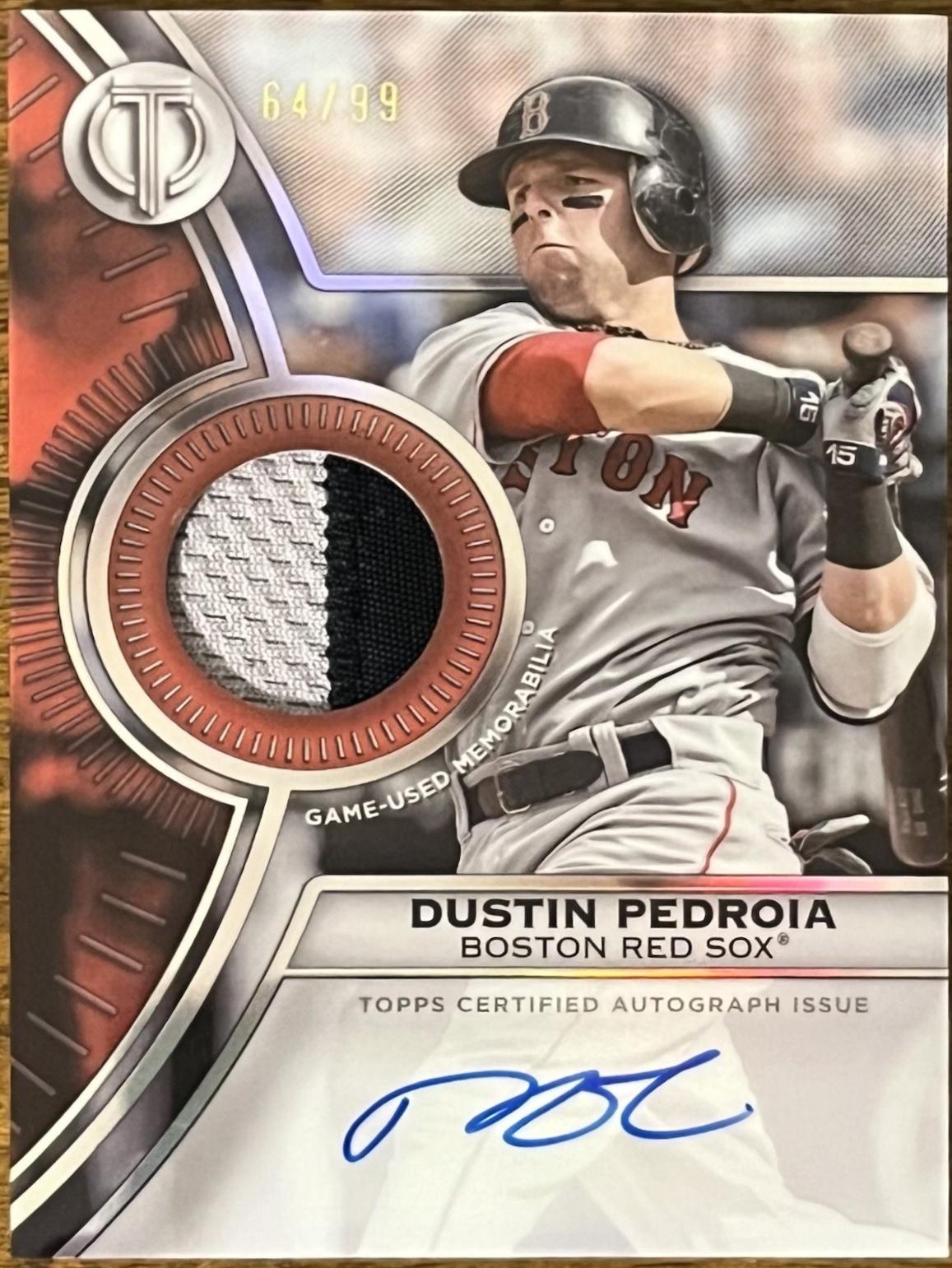 Dustin Pedroia #TTTA-DP Baseball Cards 2025 Topps Tribute to Threads Autograph Relic