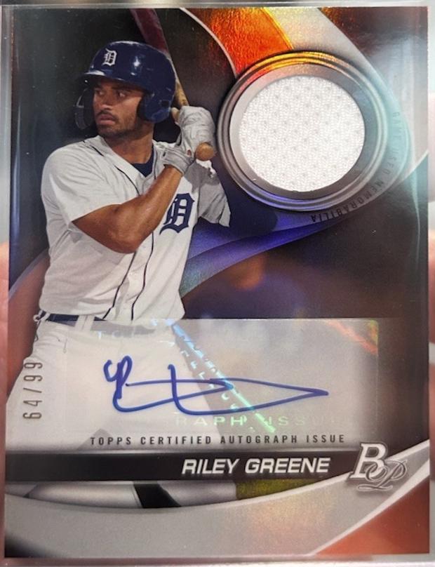 Riley Greene #PPAR-RG Baseball Cards 2022 Bowman Platinum Pieces Autograph Relics