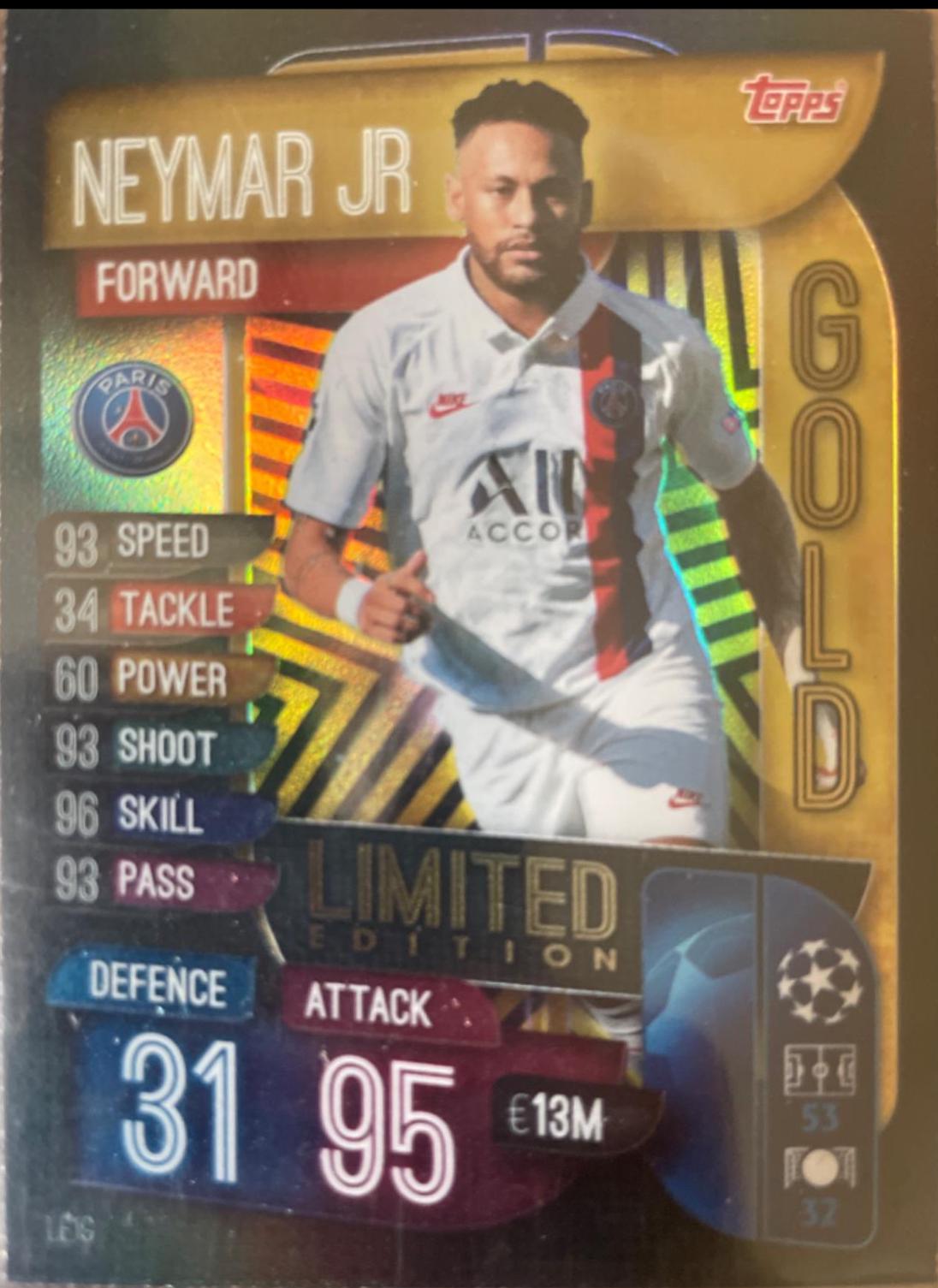 Neymar Jr #LE16 Soccer Cards 2020 Topps Match Attax UEFA Champions League Limited Edition Gold