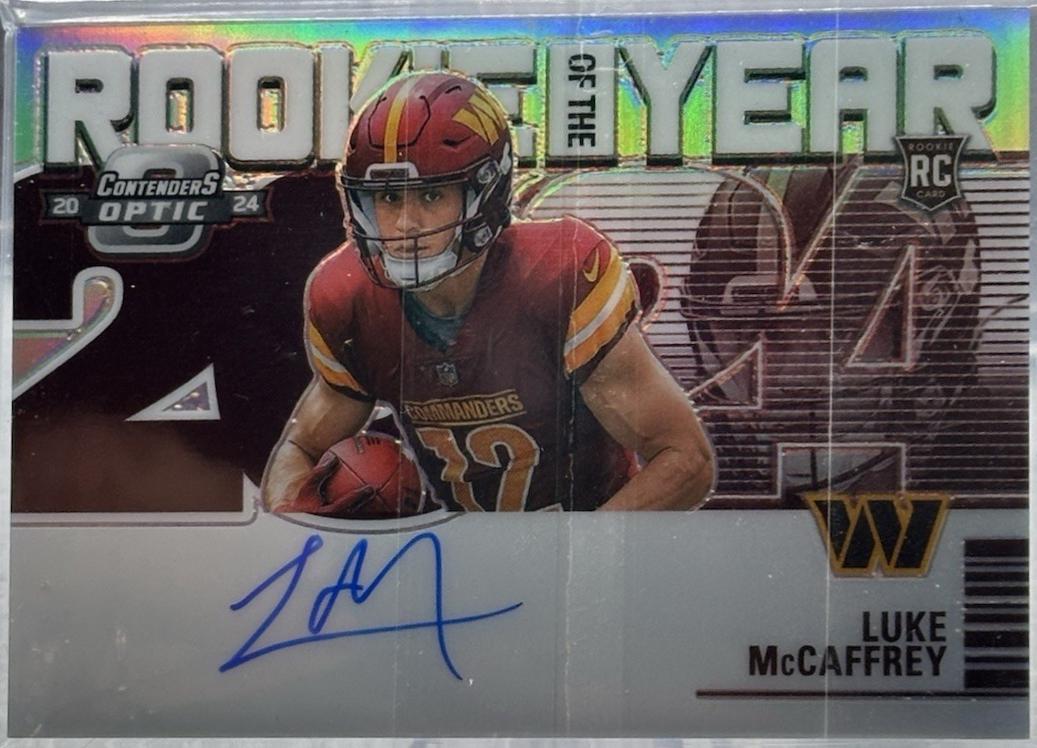 Luke McCaffrey #25 2024 Panini Contenders Optic Rookie Of The Year Autograph Football