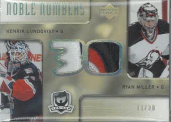 2005 Upper Deck The Cup Noble Numbers Henrik Lundqvist / Ryan Miller #NN-LM / 30 #NN-LM Hockey Cards 2005 Upper Deck the Cup Noble Numbers