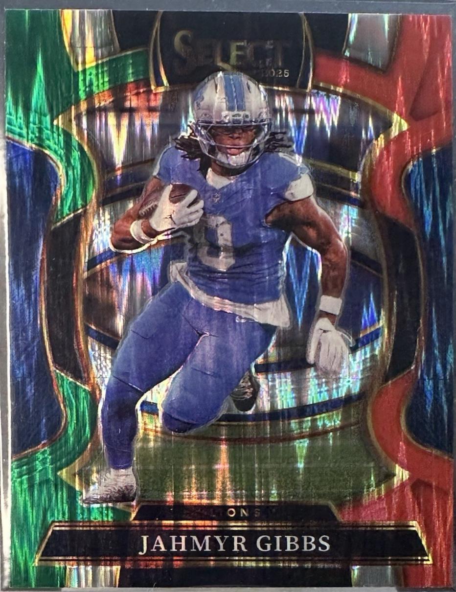 Jahmyr Gibbs [Green Red Prizm Shock] #71 Prices | 2025 Panini