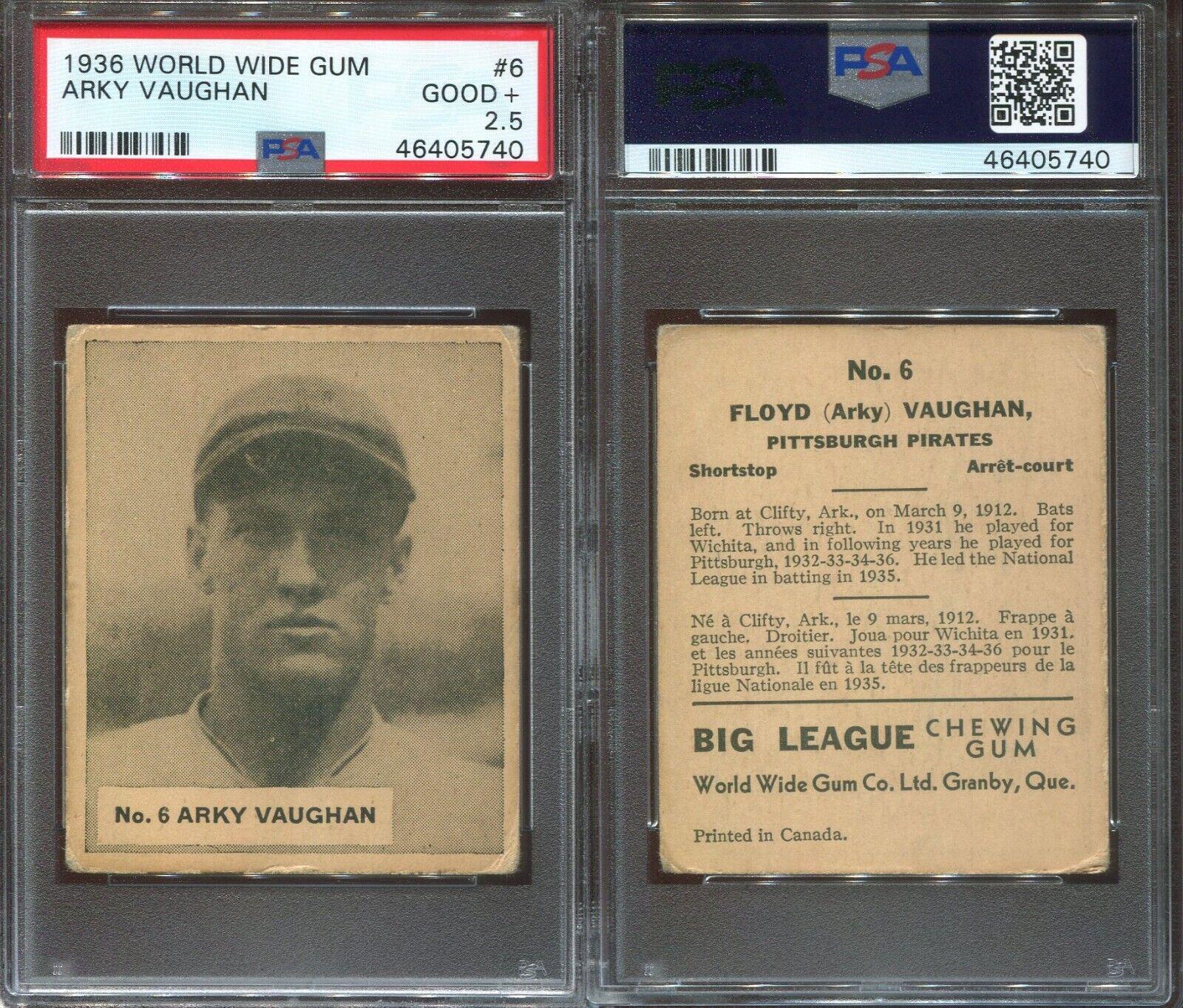 Arky Vaughan #6 Baseball Cards 1936 World Wide Gum