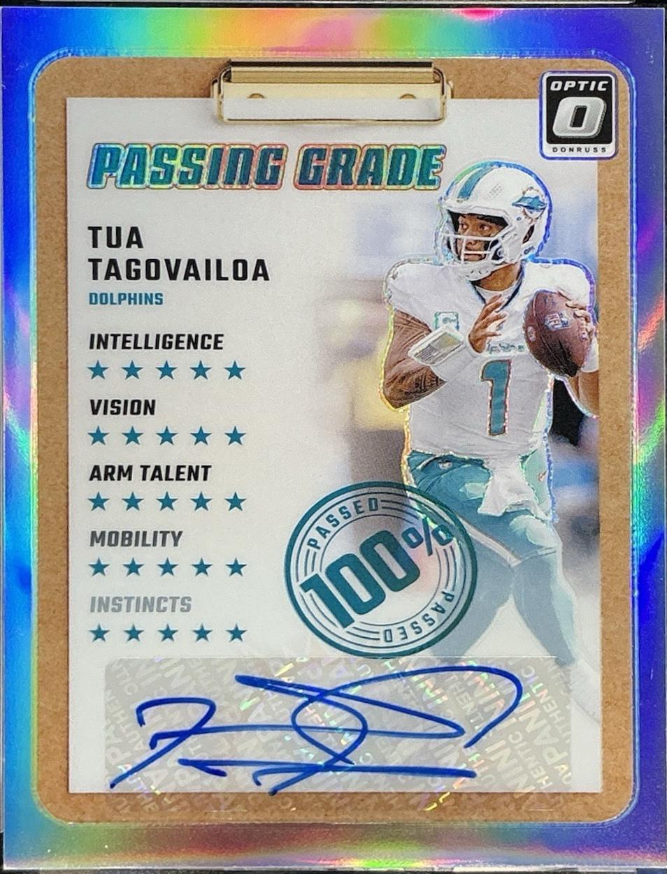 Tua Tagovailoa #9 Football Cards 2024 Panini Donruss Optic Passing Grade Autograph