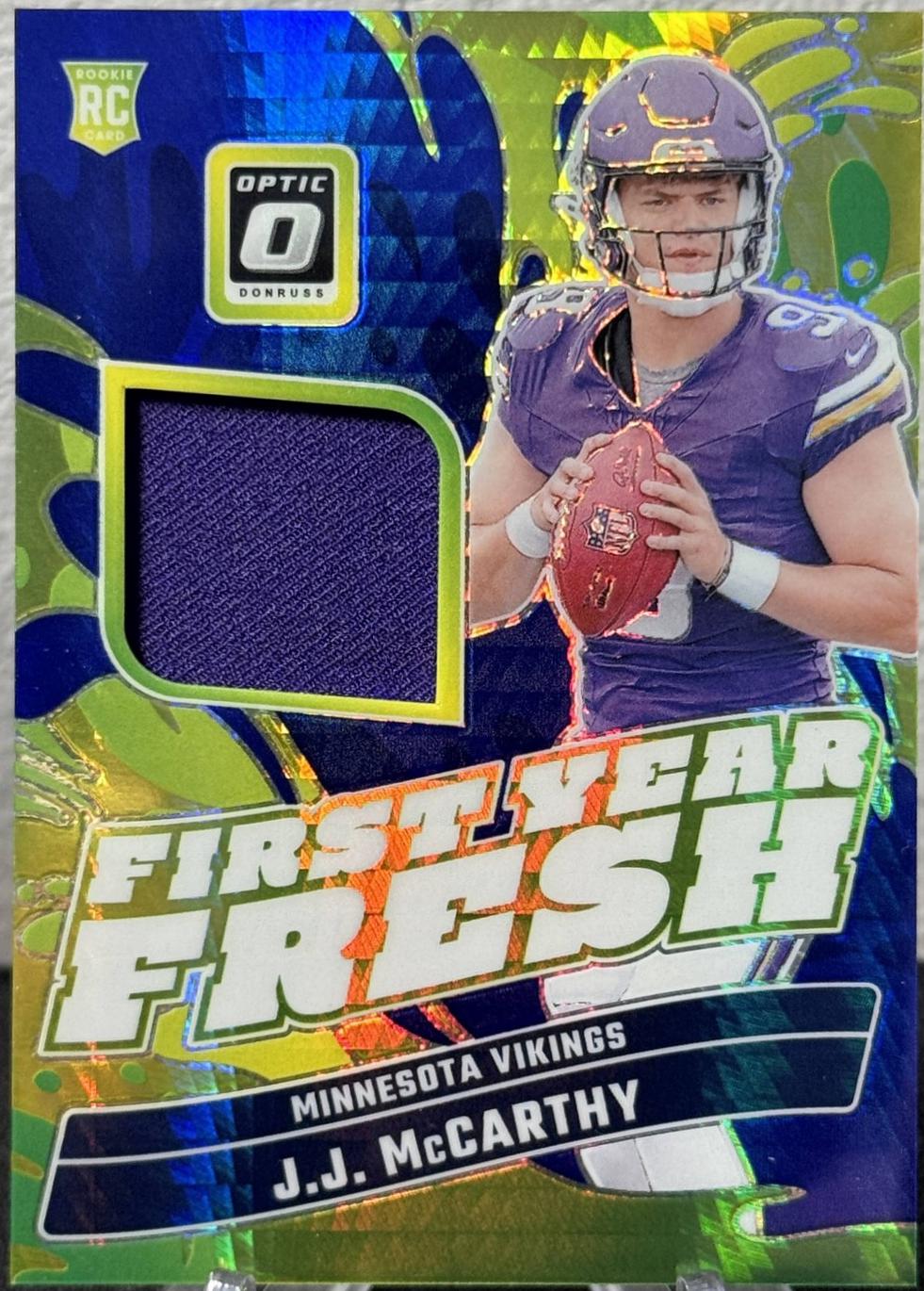 J.J. McCarthy #13 Football Cards 2024 Panini Donruss Optic First Year Fresh Blue Hyper