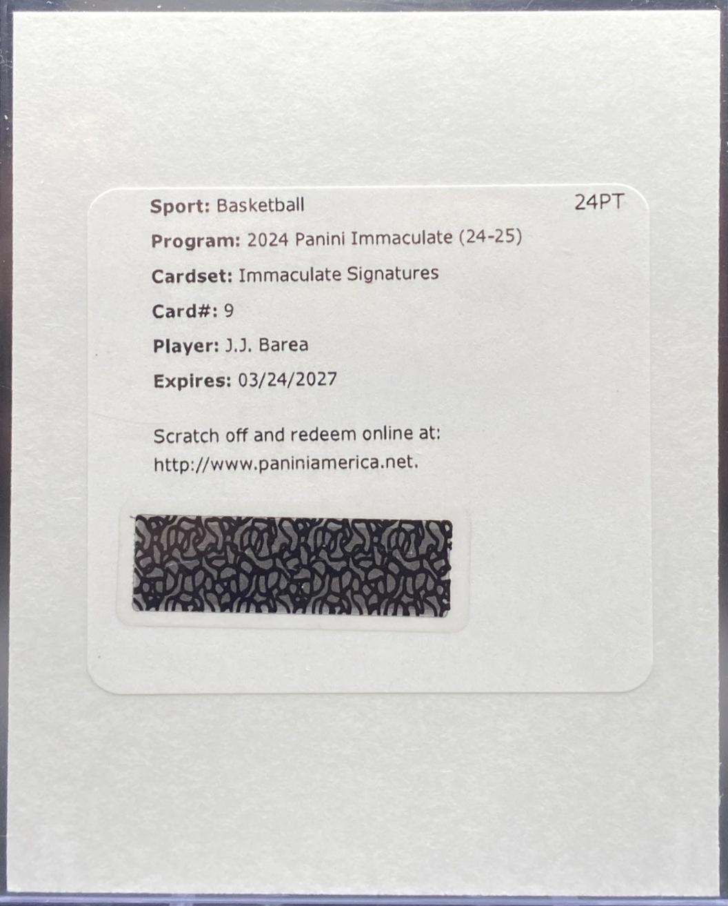J.J. Barea #9 2024 Panini Immaculate Signature Basketball