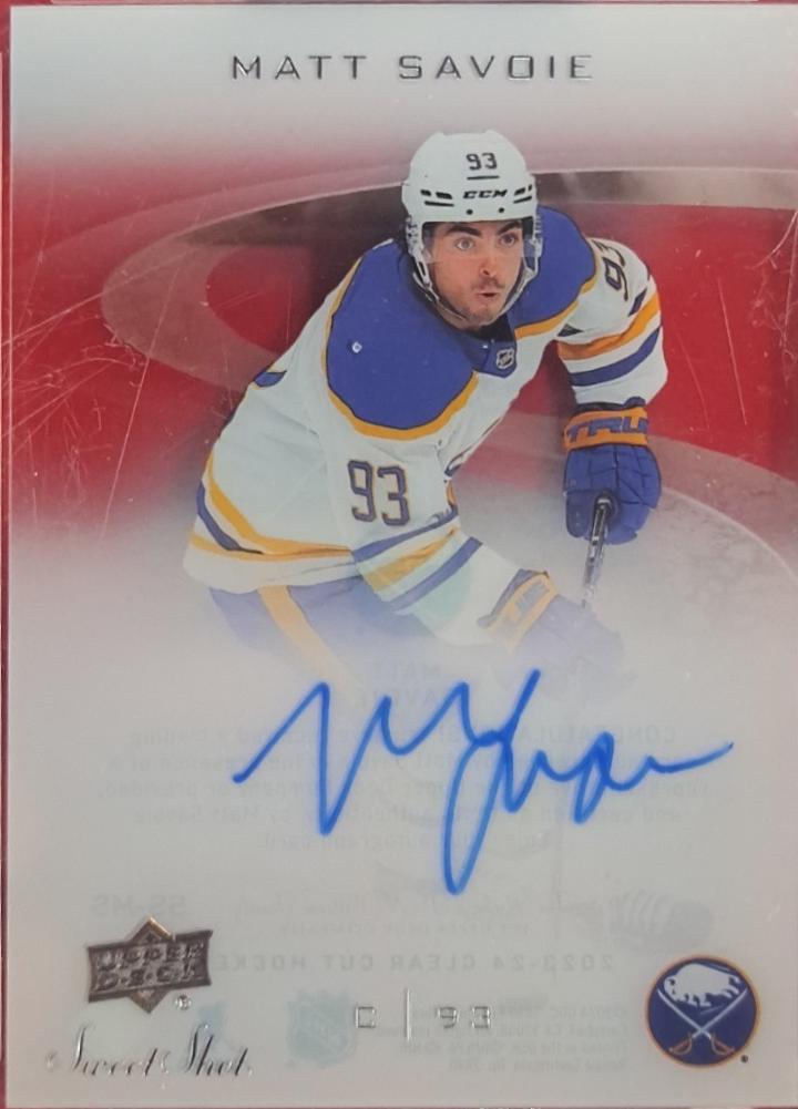 Matt Savoie #SS-MS Hockey Cards 2023 Upper Deck Clear Cut UD Sweet Shot Auto