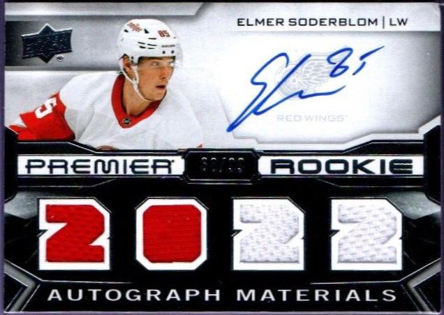 Elmer Soderblom #PRA-ES Hockey Cards 2022 Upper Deck Premier Rookie Auto Jersey