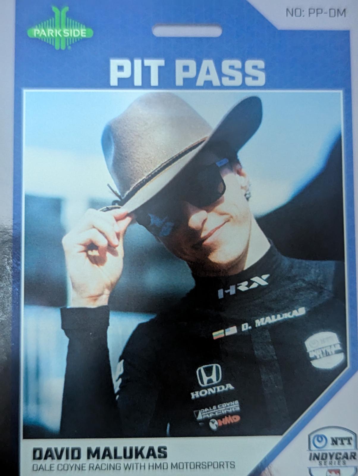 David Malukas #PP-DM Racing Cards 2024 Parkside NTT IndyCar Pit Pass