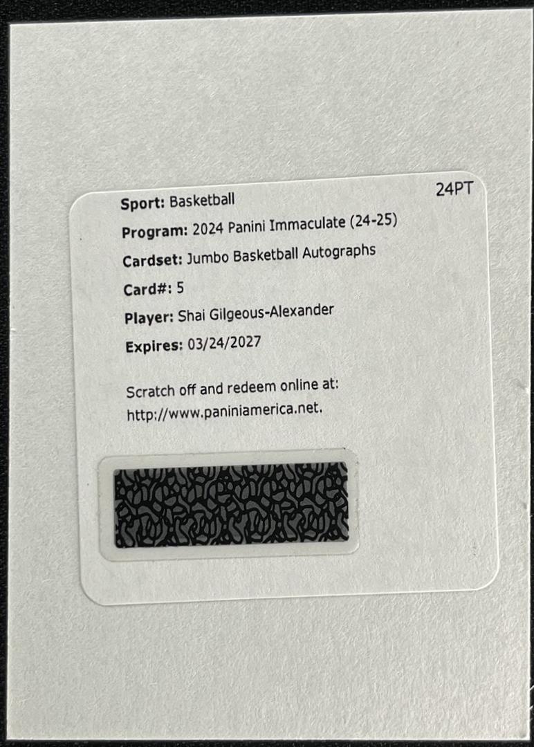 Shai Gilgeous-Alexander #5 2024 Panini Immaculate Jumbo Autograph Basketball