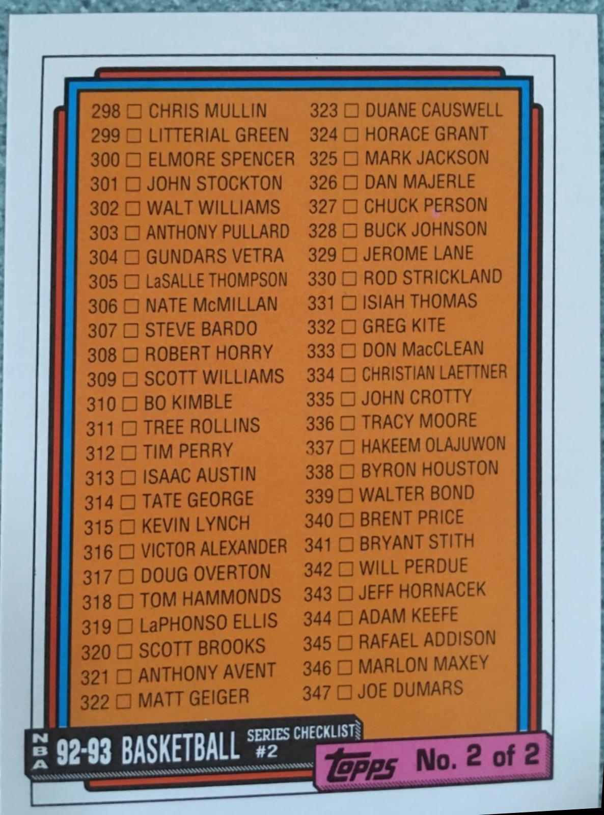 Checklist (298-396) #396 Basketball Cards 1992 Topps