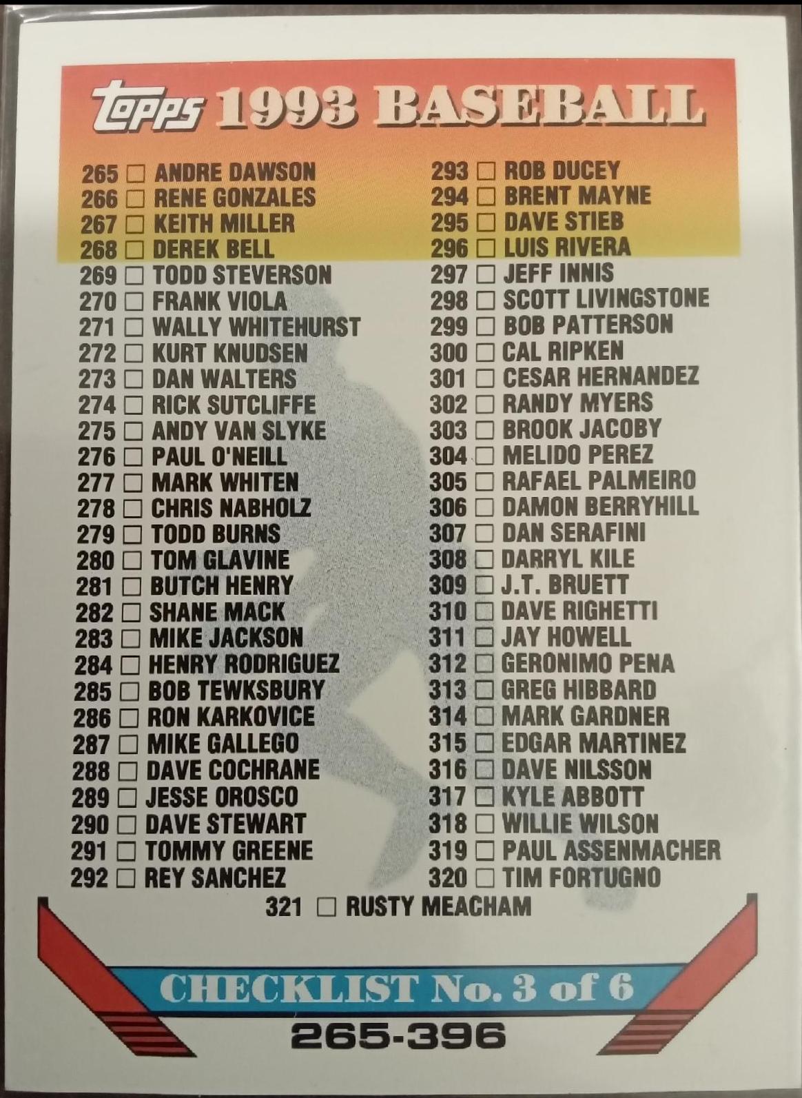 Checklist 265-396 #396 Baseball Cards 1993 Topps