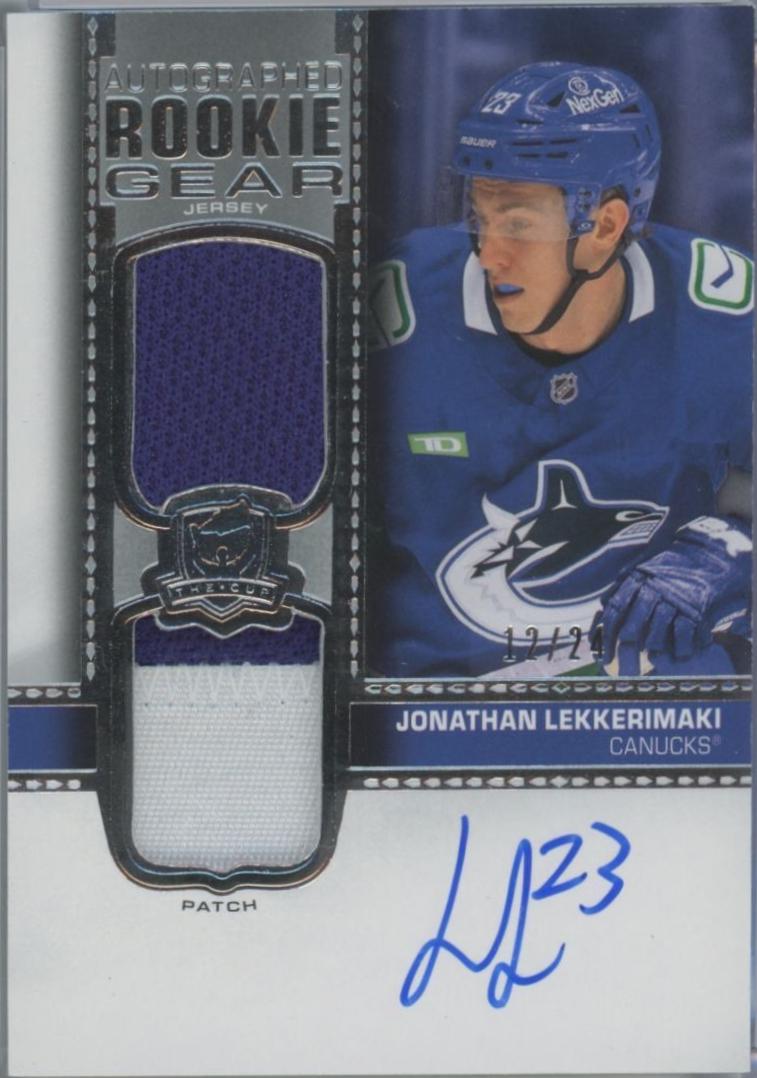 Jonathan Lekkerimaki #RG-LE 2024 Upper Deck The Cup Autograph Rookie Gear Hockey