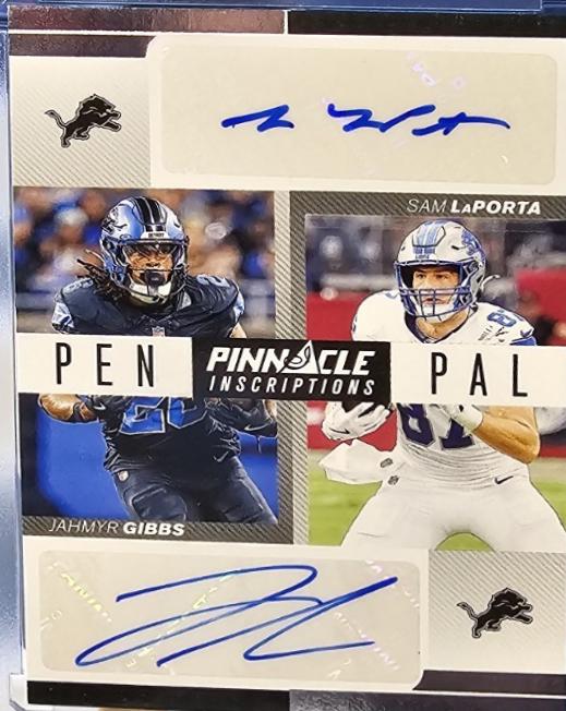 Sam LaPorta / Jahmyr Gibbs #PPID-DET Football Cards 2024 Panini Encore Pen Pal Inscriptions Dual