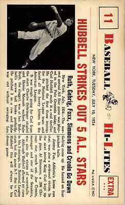 Hubbell Strikes #11 Baseball Cards 1960 NU Card Baseball Hi Lites