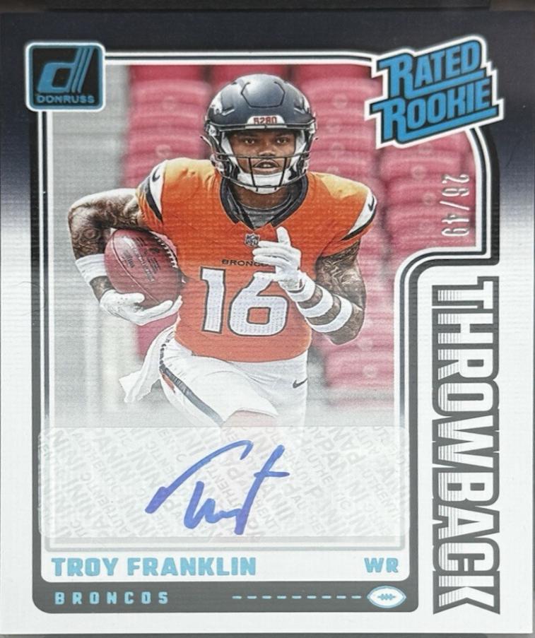 Troy Franklin #20 Football Cards 2024 Panini Donruss Rated Rookies Throwback Autograph