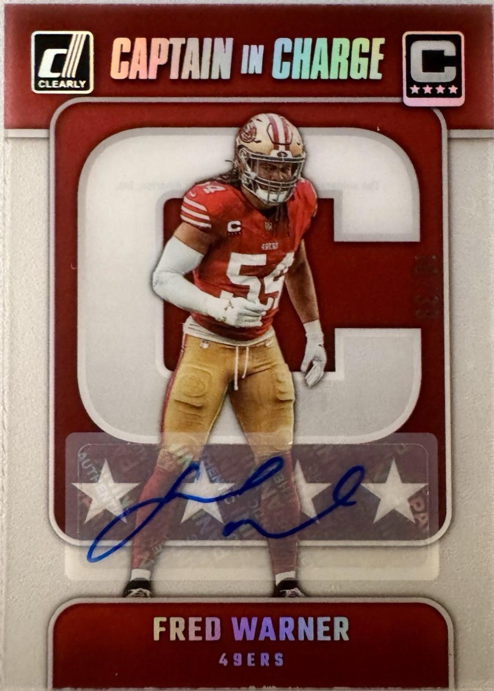 Fred Warner #10 Football Cards 2024 Clearly Donruss Captain In Charge Autograph