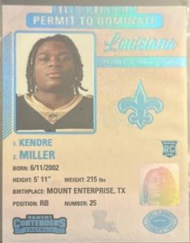 Kendre Miller #22 Football Cards 2023 Panini Contenders Permit to Dominate