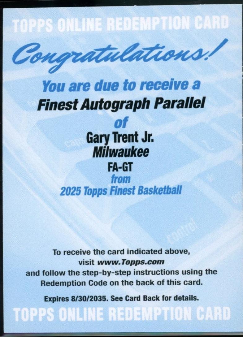 Gary Trent Jr. #FA-GT 2024 Topps Finest Autograph Basketball