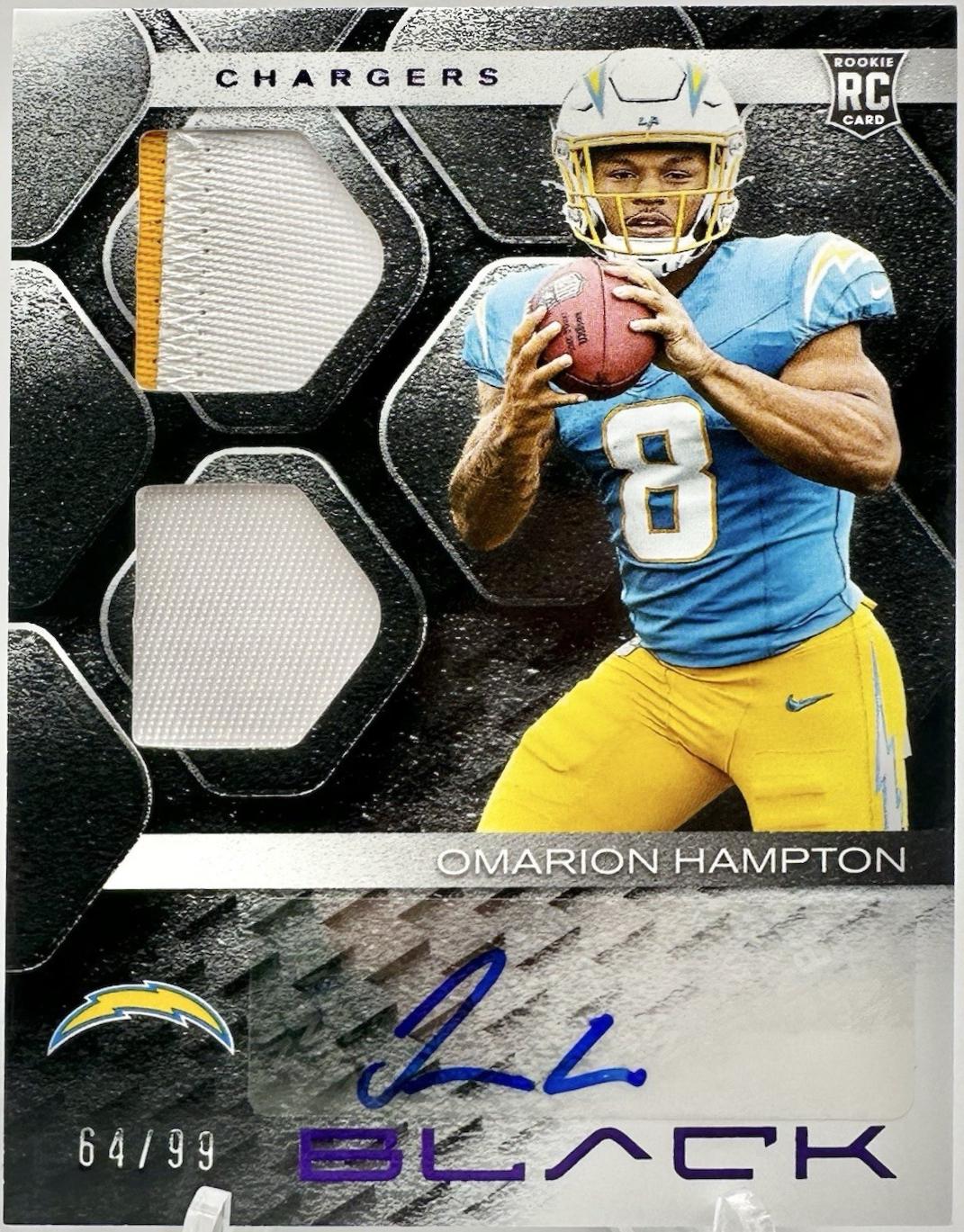 Omarion Hampton #23 2025 Panini Black Football Rookie Signature Materials