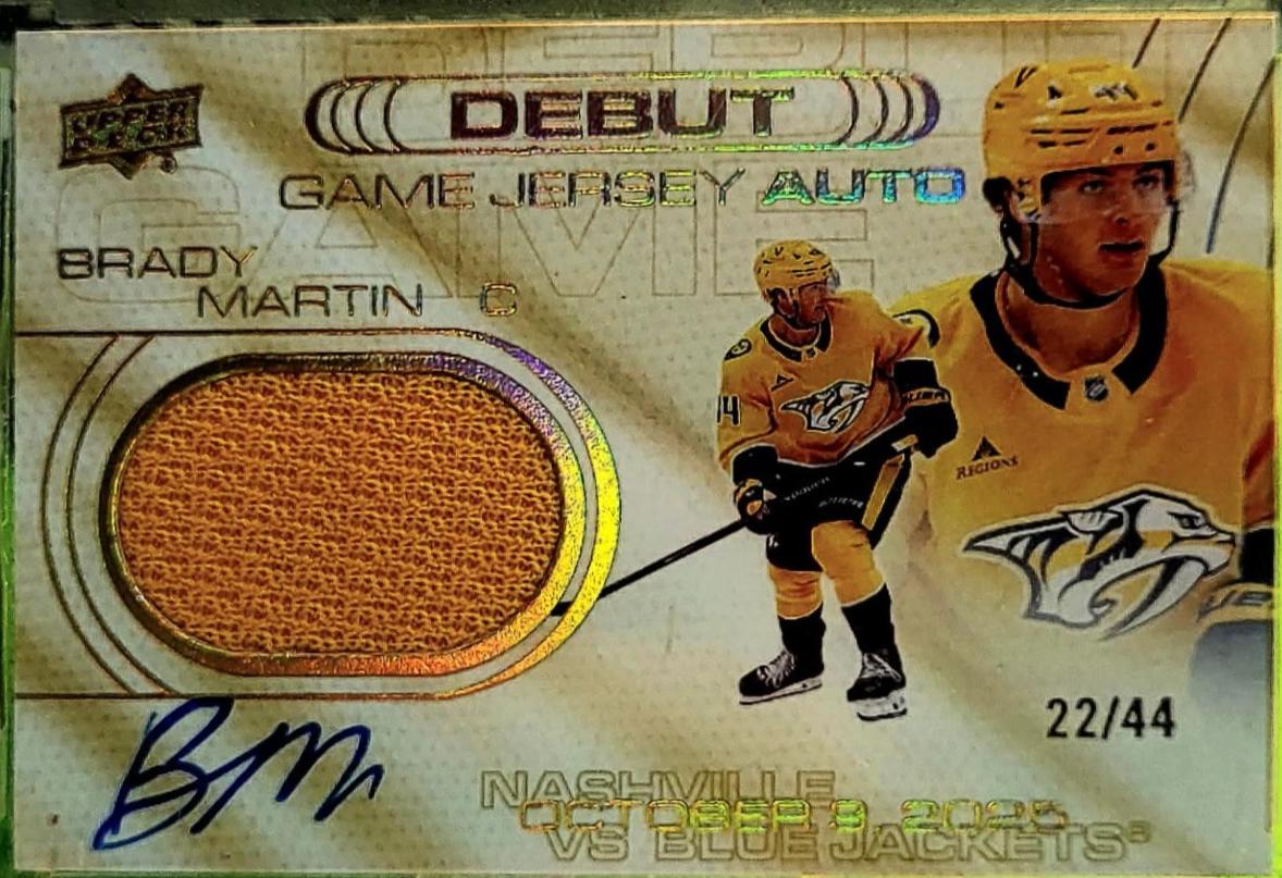 Brady Martin #DGJA-BM 2025 Upper Deck Extended Series UD Debut Game Jersey Autograph Hockey