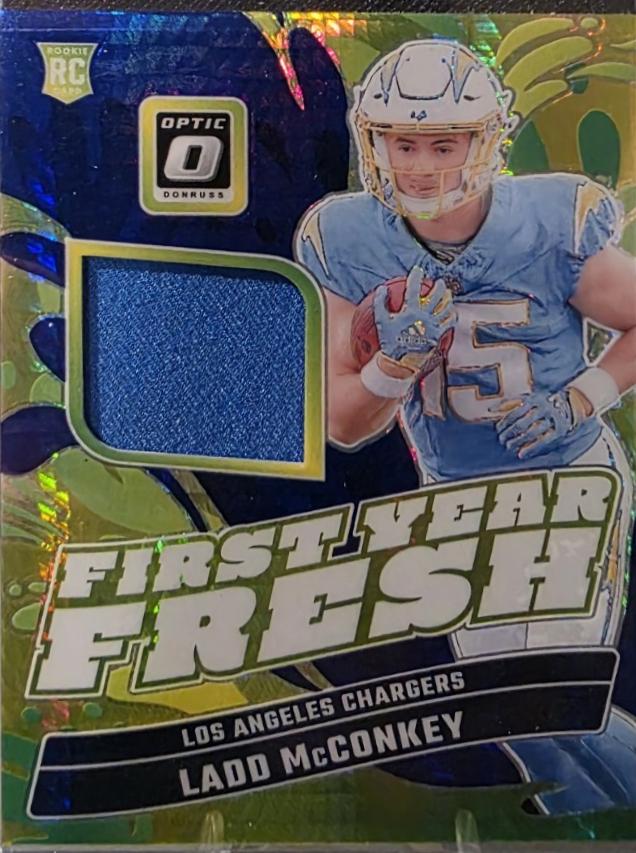 Ladd McConkey #FYF-LMY Football Cards 2024 Panini Donruss Optic First Year Fresh Blue Hyper