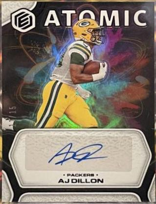 AJ Dillon #AA-AD Football Cards 2022 Panini Elements Atomic Autographs