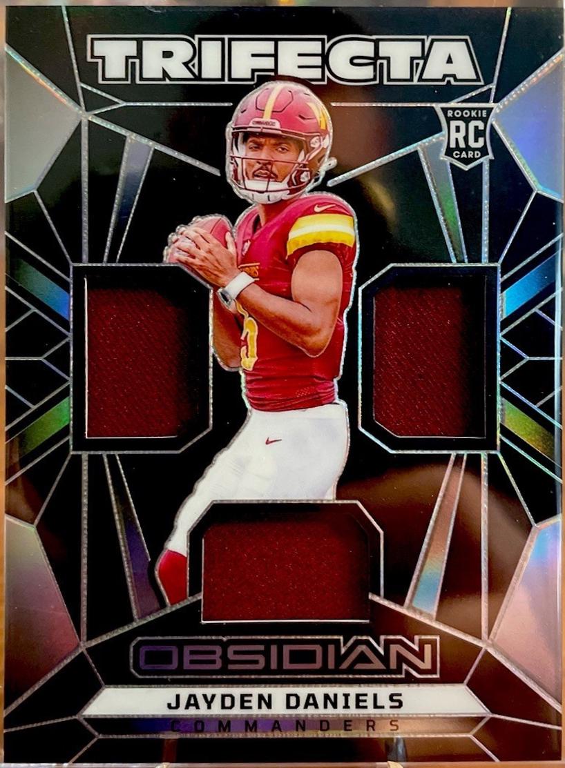 Jayden Daniels #3 Football Cards 2024 Panini Obsidian Trifecta Swatch