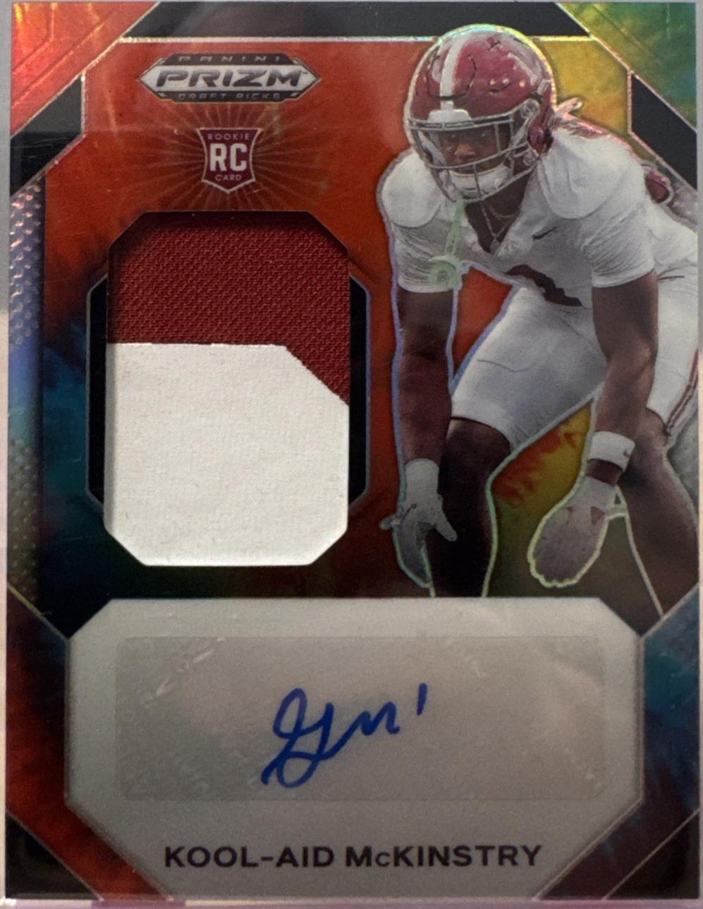Kool-Aid McKinstry #JPA-KMY 2024 Panini Prizm Draft Picks Jumbo Rookie Patch Autographs Tie Dye Football