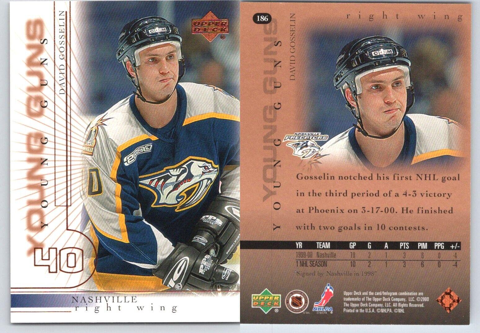 David Gosselin #186 Hockey Cards 2000 Upper Deck