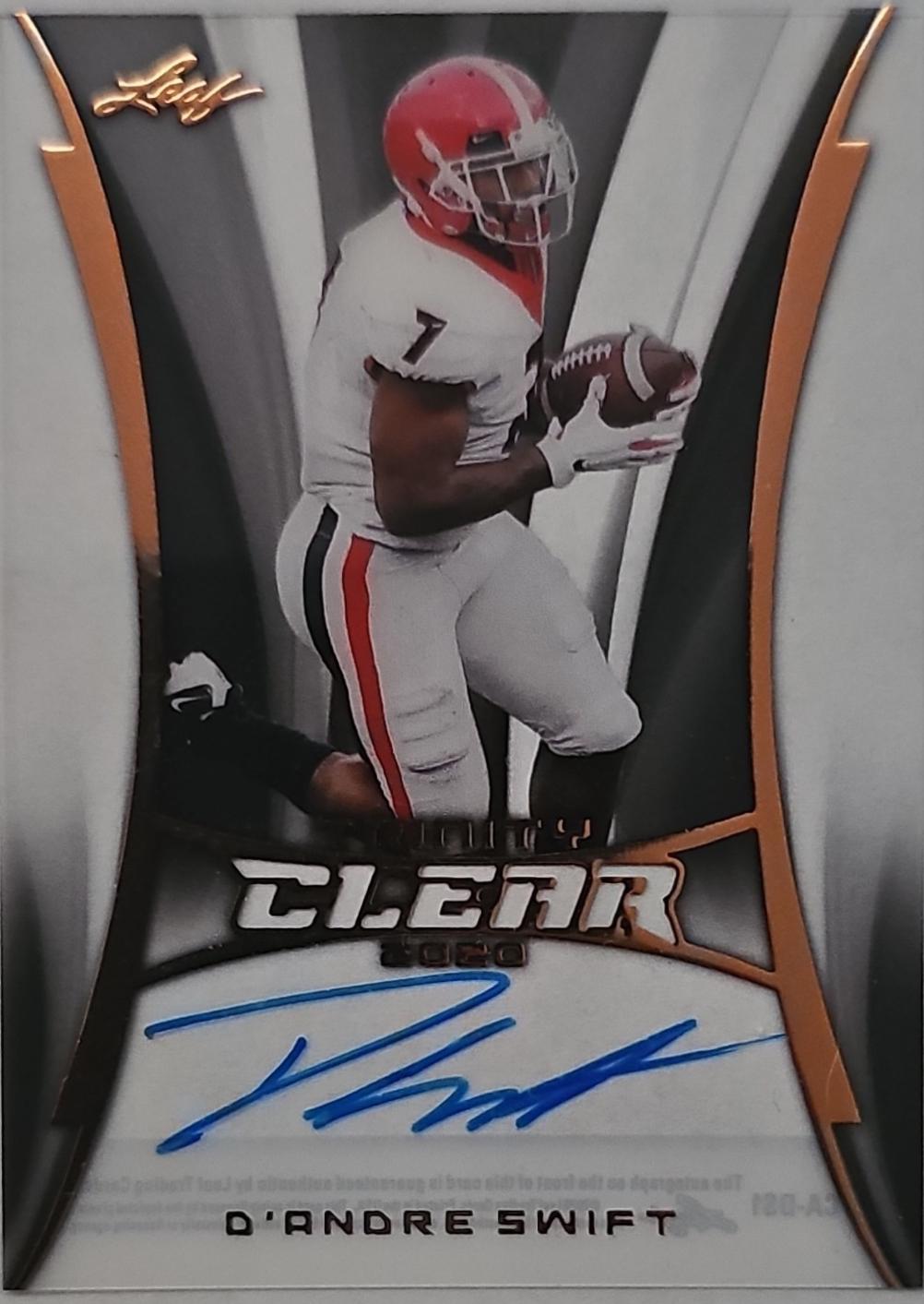 D'Andre Swift #CA-DS1 2020 Leaf Trinity Clear Autograph Football
