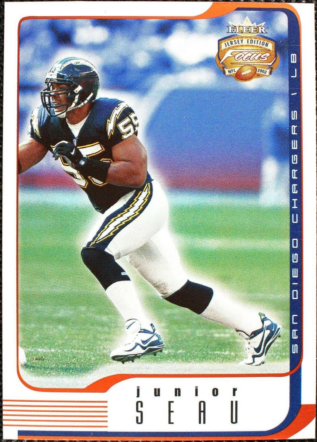 Junior Seau #13 Football Cards 2002 Fleer Focus Jersey Edition