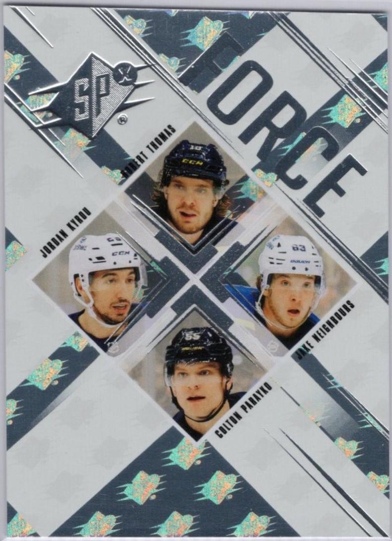 Robert Thomas / Jordan Kyrou / Jake Neighbours / Colton Parayko #SF-TKNP Hockey Cards 2024 SPx Force