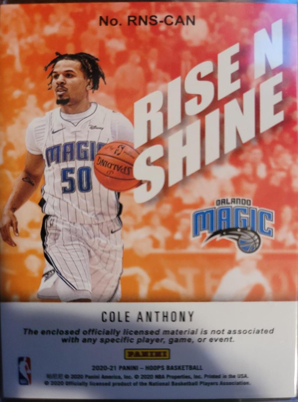 Cole Anthony #RNS-CAN Basketball Cards 2020 Panini Hoops Rise N Shine
