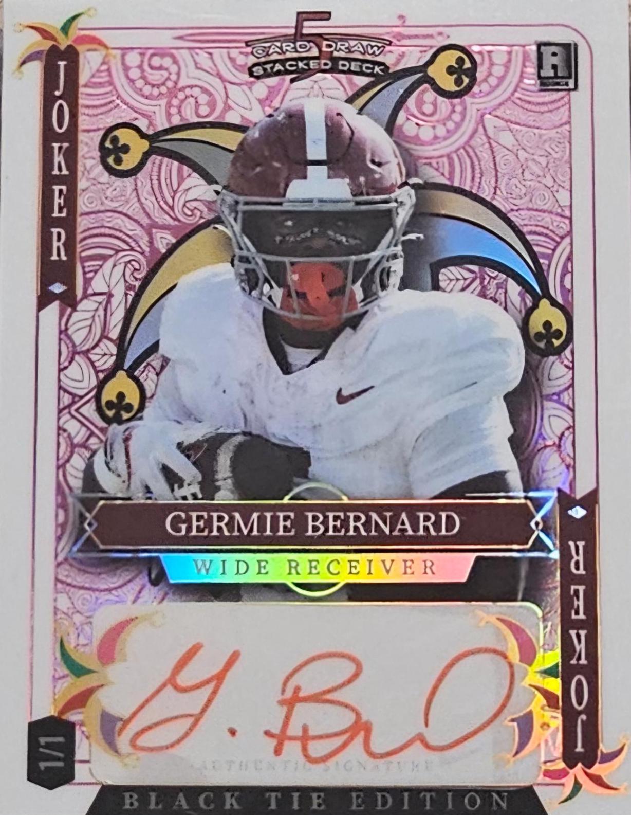Germie Bernard #SDPJ-GBA 2026 Wild Card 5 Card Draw Stacked Deck Breakers Brick Black Tie Football